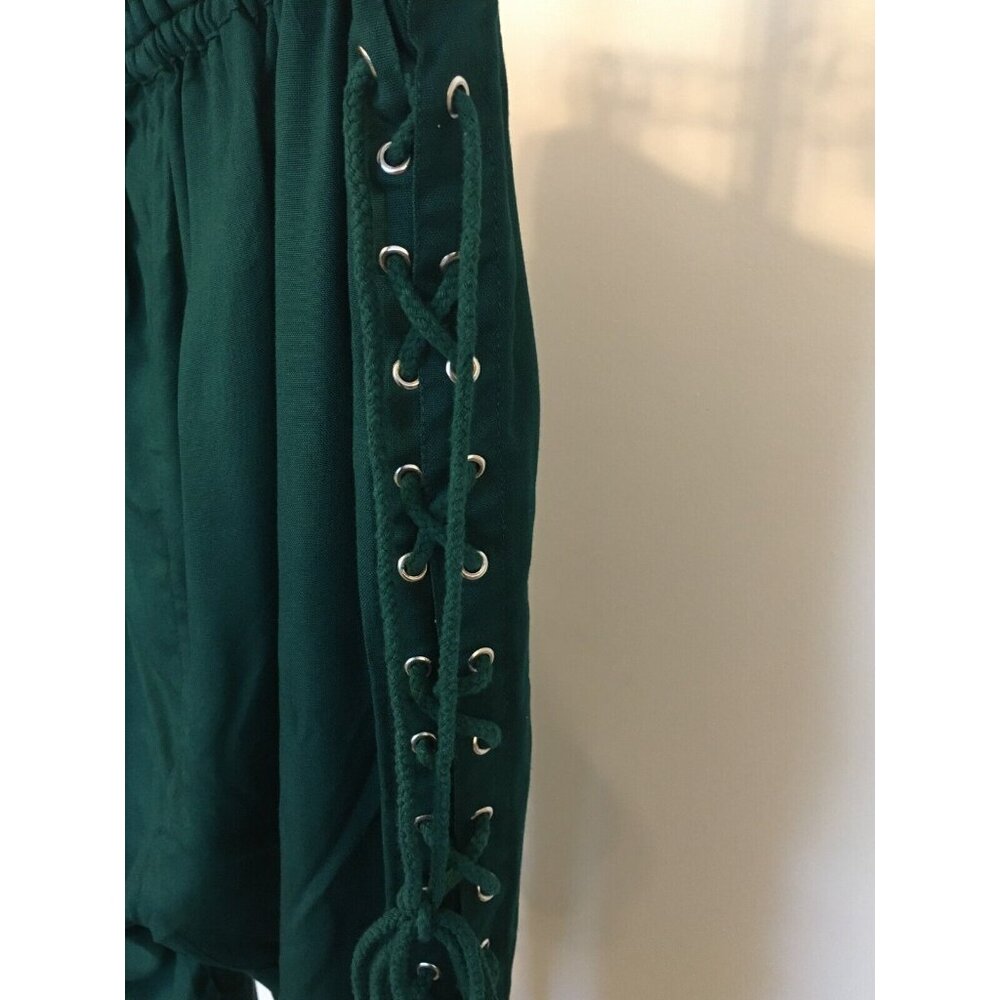The Pirate Dressing Halloween Costume Pants Dark Green Lace Tie Sides Mens Large - Picture 4 of 11
